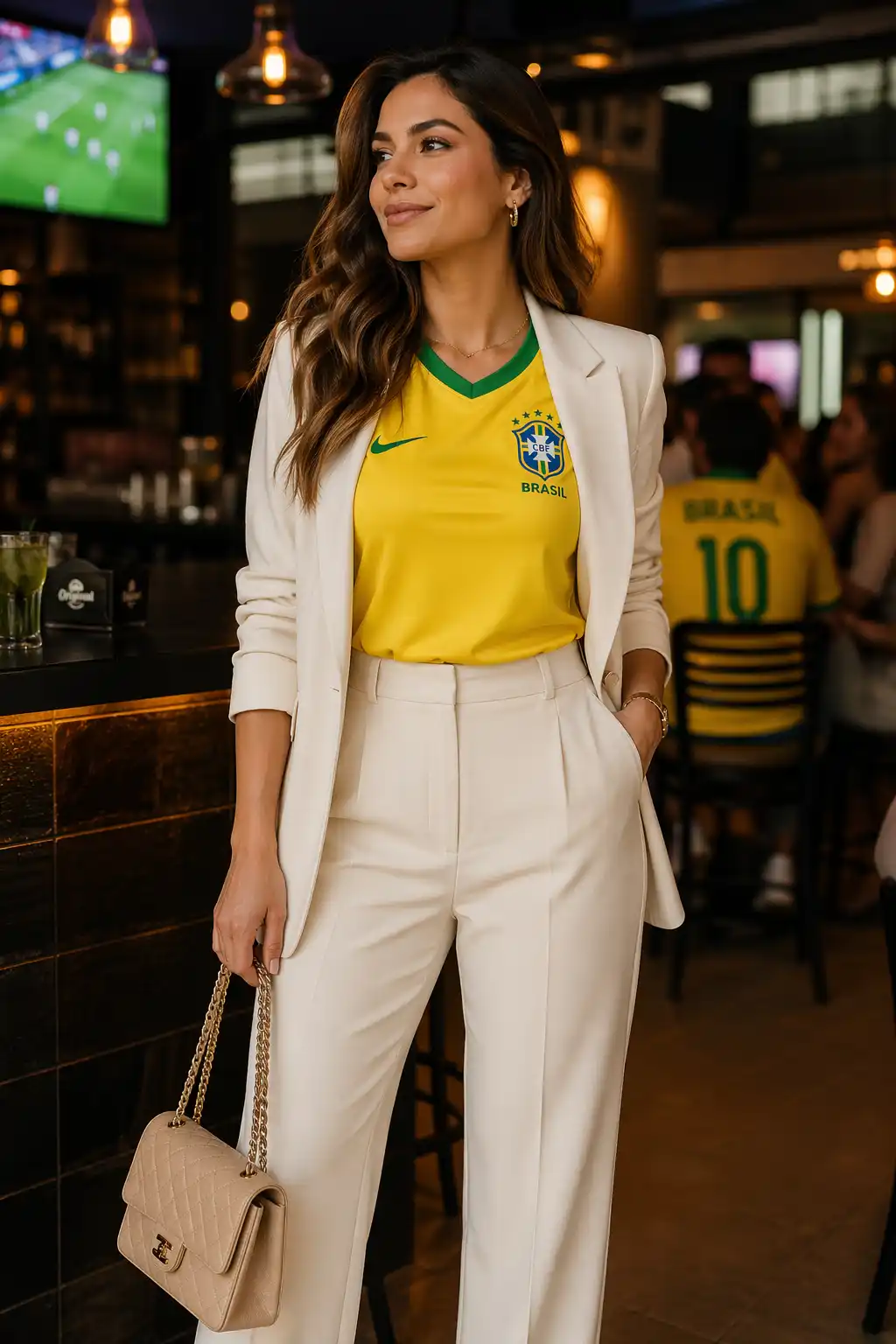 Look com camisa do brasil feminina